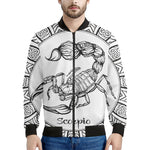 White And Black Scorpio Sign Print Men's Bomber Jacket