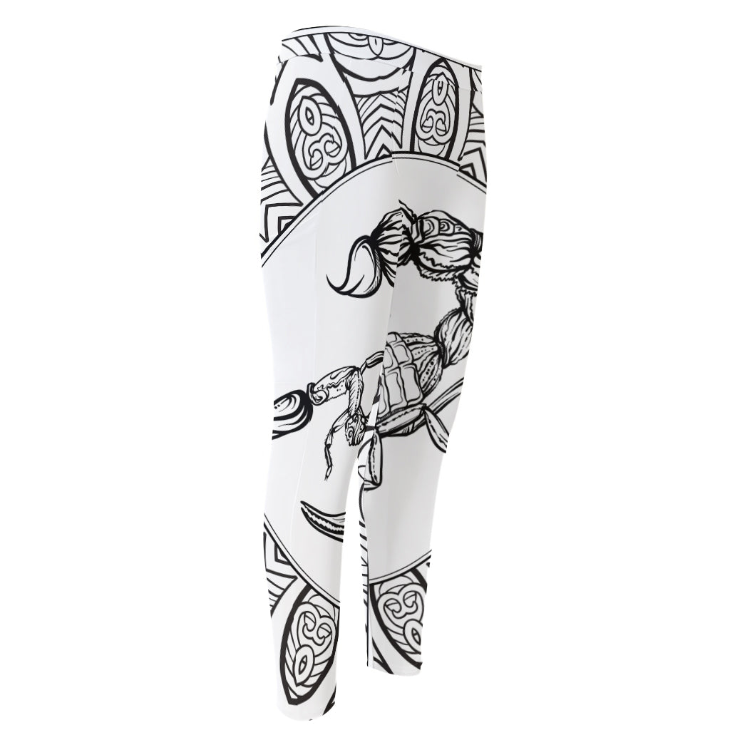White And Black Scorpio Sign Print Men's Compression Pants