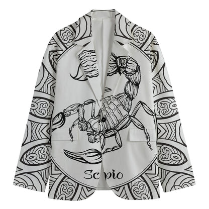 White And Black Scorpio Sign Print Men's Cotton Blazer