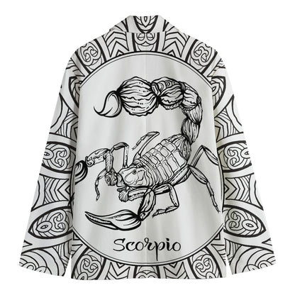 White And Black Scorpio Sign Print Men's Cotton Blazer