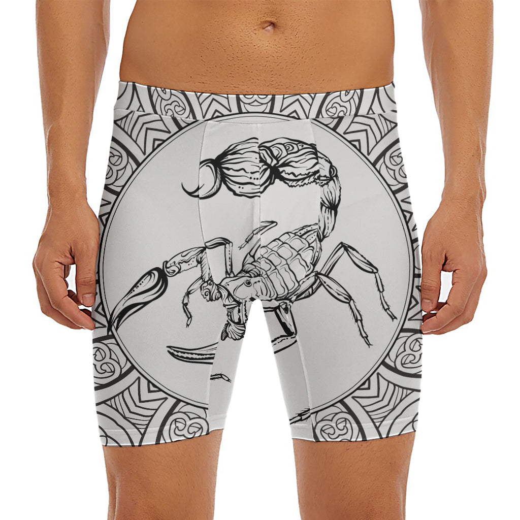 White And Black Scorpio Sign Print Men's Long Boxer Briefs