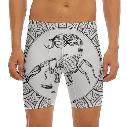 White And Black Scorpio Sign Print Men's Long Boxer Briefs