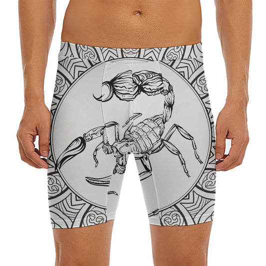 White And Black Scorpio Sign Print Men's Long Boxer Briefs