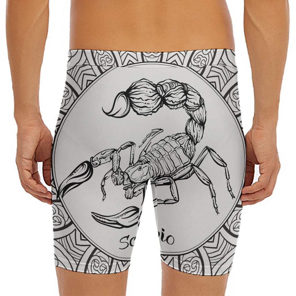 White And Black Scorpio Sign Print Men's Long Boxer Briefs