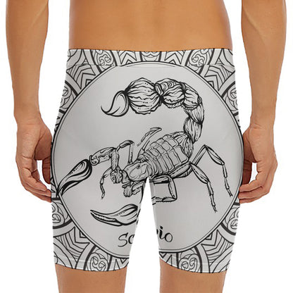 White And Black Scorpio Sign Print Men's Long Boxer Briefs