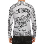 White And Black Scorpio Sign Print Men's Long Sleeve Rash Guard