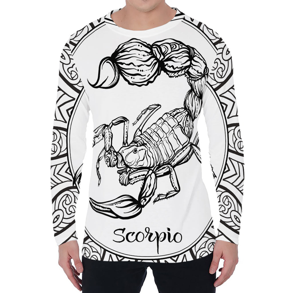 White And Black Scorpio Sign Print Men's Long Sleeve T-Shirt