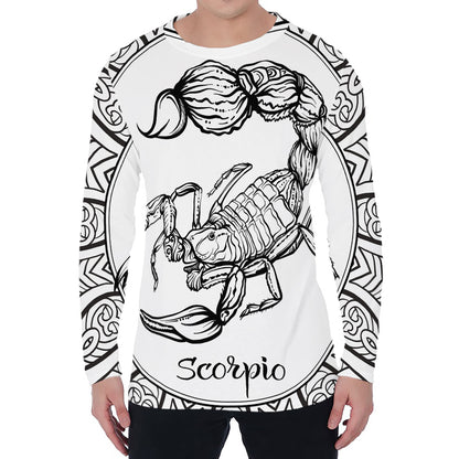 White And Black Scorpio Sign Print Men's Long Sleeve T-Shirt