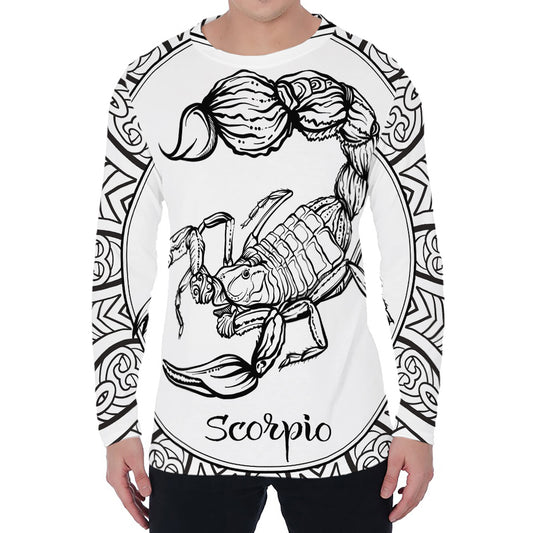 White And Black Scorpio Sign Print Men's Long Sleeve T-Shirt