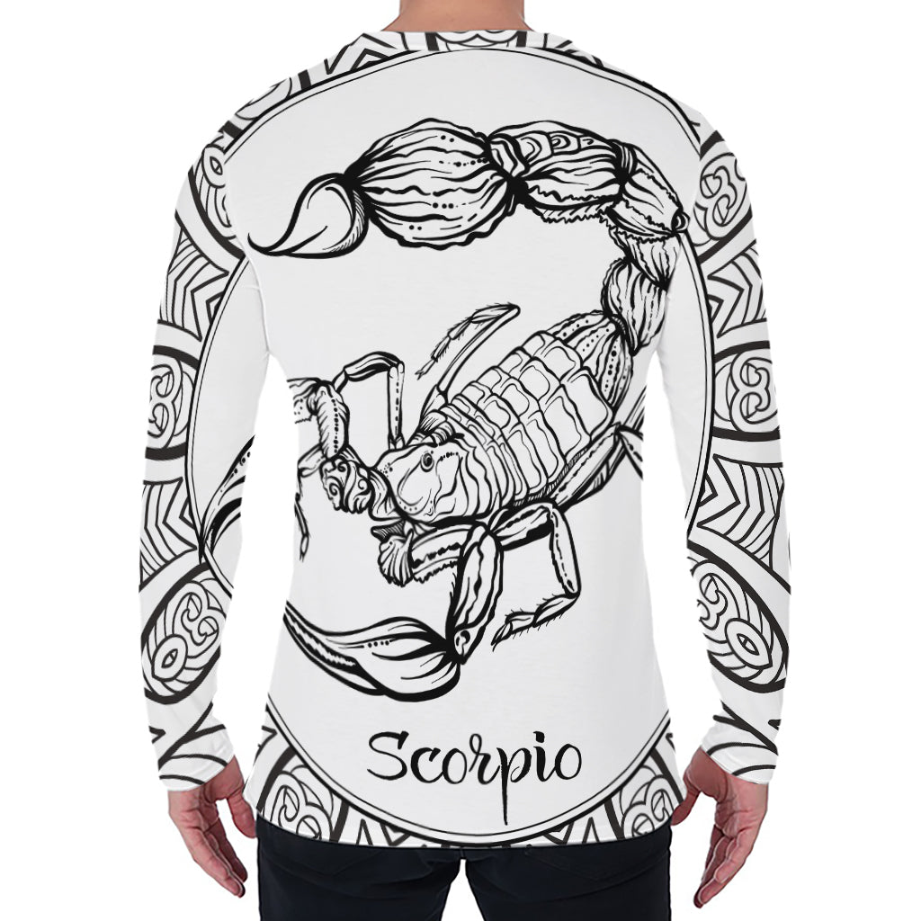 White And Black Scorpio Sign Print Men's Long Sleeve T-Shirt