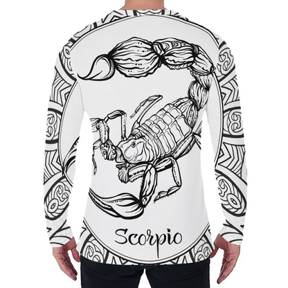 White And Black Scorpio Sign Print Men's Long Sleeve T-Shirt