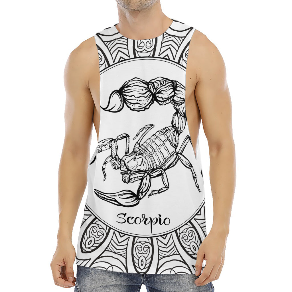 White And Black Scorpio Sign Print Men's Muscle Tank Top