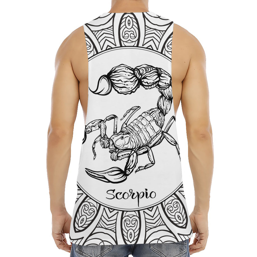 White And Black Scorpio Sign Print Men's Muscle Tank Top