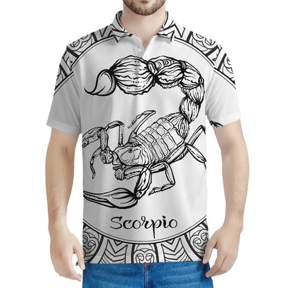 White And Black Scorpio Sign Print Men's Polo Shirt