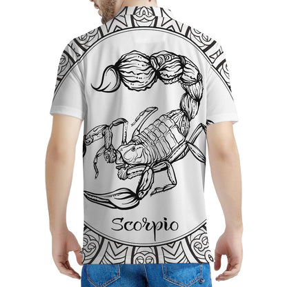 White And Black Scorpio Sign Print Men's Polo Shirt