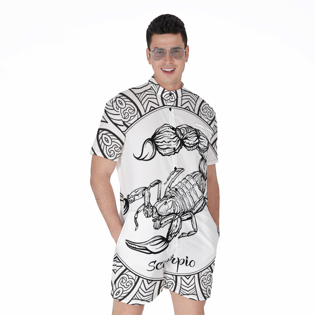 White And Black Scorpio Sign Print Men's Rompers