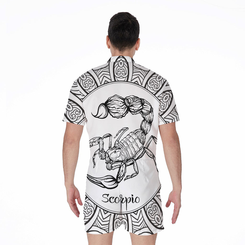 White And Black Scorpio Sign Print Men's Rompers