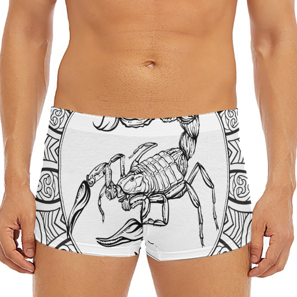 White And Black Scorpio Sign Print Men's Short Boxer Briefs