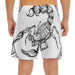 White And Black Scorpio Sign Print Men's Split Running Shorts