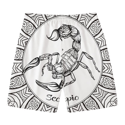 White And Black Scorpio Sign Print Men's Swim Trunks