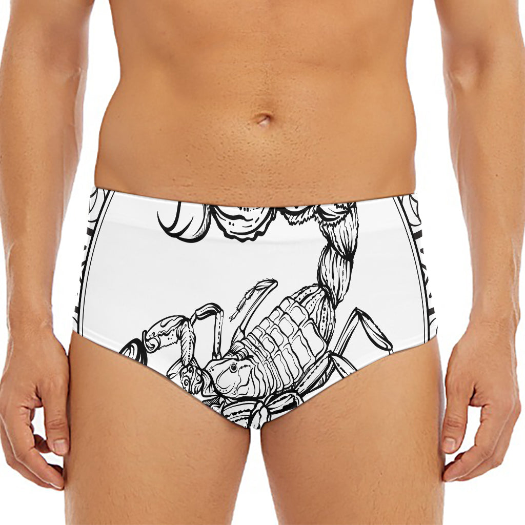 White And Black Scorpio Sign Print Men's Triangle Swim Briefs