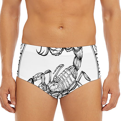 White And Black Scorpio Sign Print Men's Triangle Swim Briefs