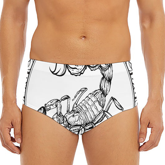 White And Black Scorpio Sign Print Men's Triangle Swim Briefs