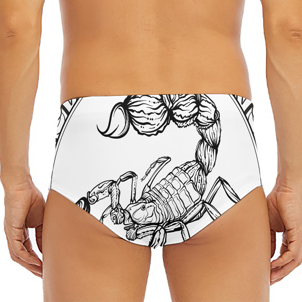 White And Black Scorpio Sign Print Men's Triangle Swim Briefs