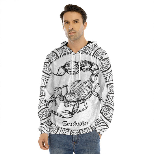 White And Black Scorpio Sign Print Men's Velvet Pullover Hoodie