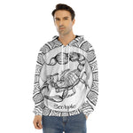 White And Black Scorpio Sign Print Men's Velvet Pullover Hoodie