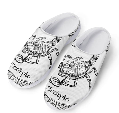 White And Black Scorpio Sign Print Mesh Casual Shoes