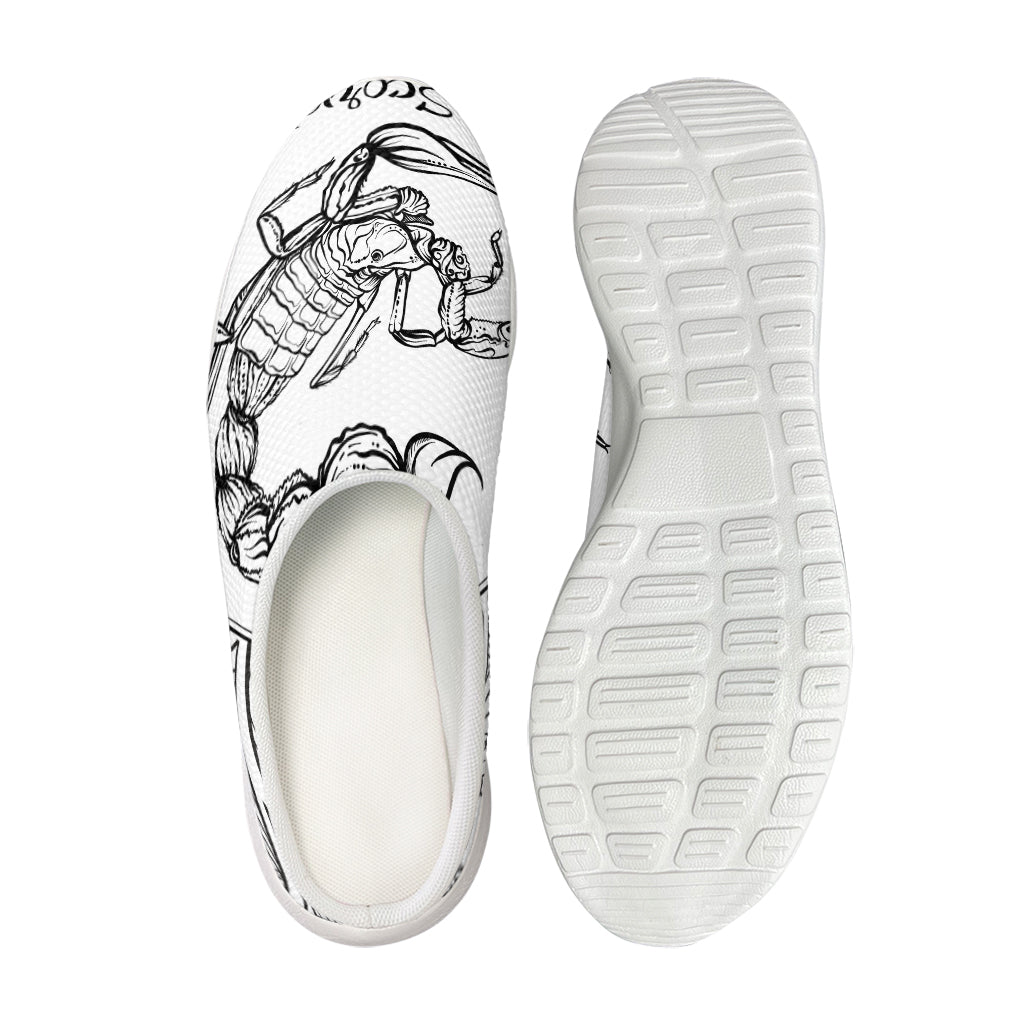 White And Black Scorpio Sign Print Mesh Casual Shoes