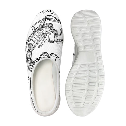 White And Black Scorpio Sign Print Mesh Casual Shoes