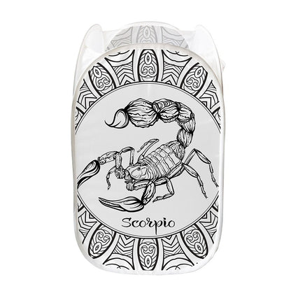 White And Black Scorpio Sign Print Mesh Laundry Hamper