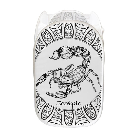 White And Black Scorpio Sign Print Mesh Laundry Hamper
