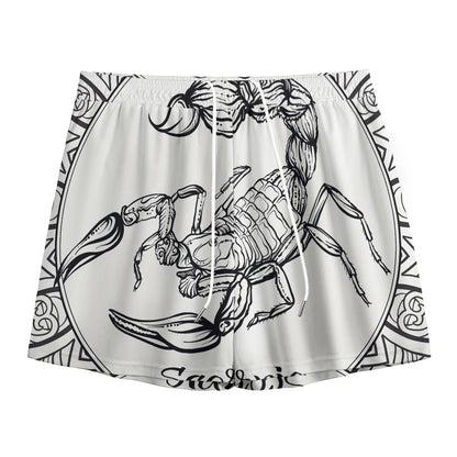 White And Black Scorpio Sign Print Mesh Shorts