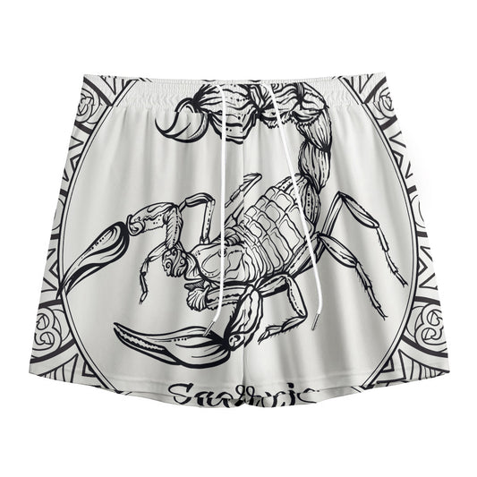 White And Black Scorpio Sign Print Mesh Shorts
