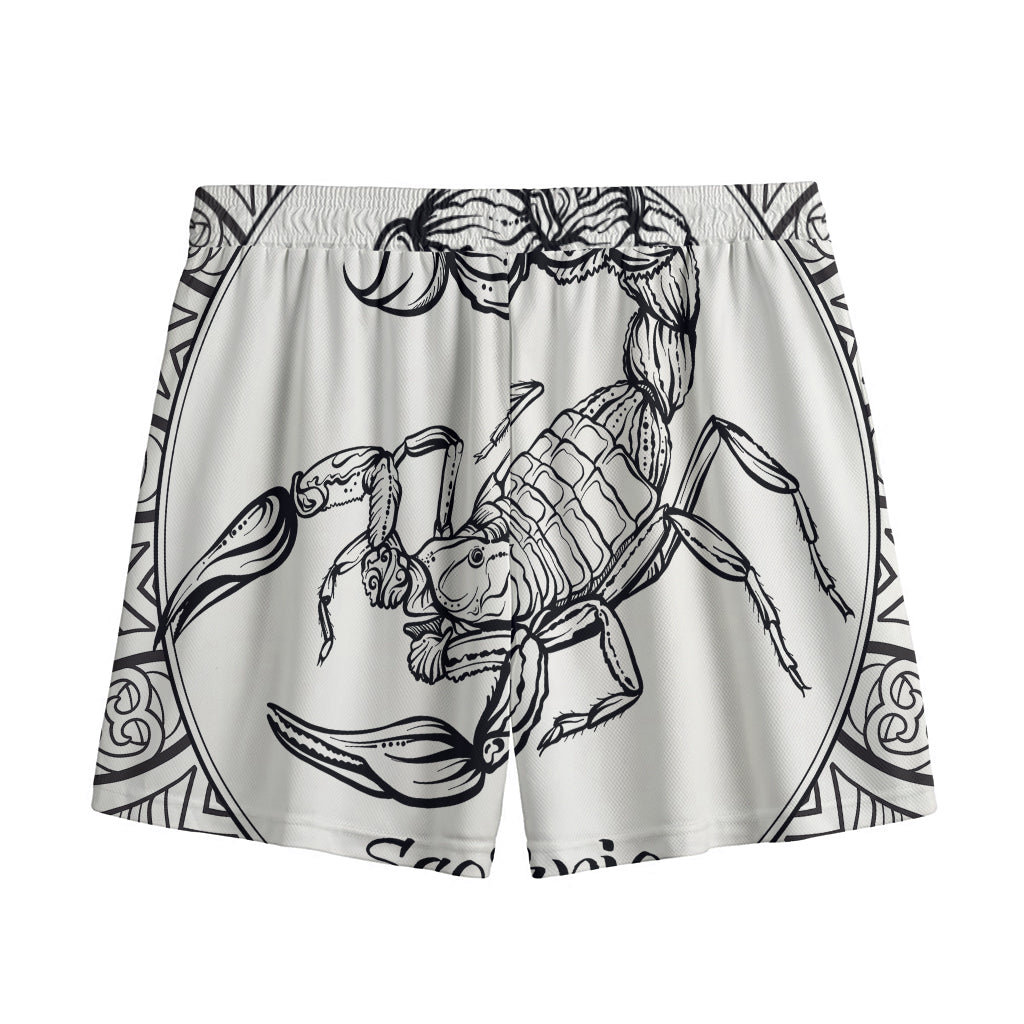 White And Black Scorpio Sign Print Mesh Shorts