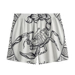 White And Black Scorpio Sign Print Mesh Shorts