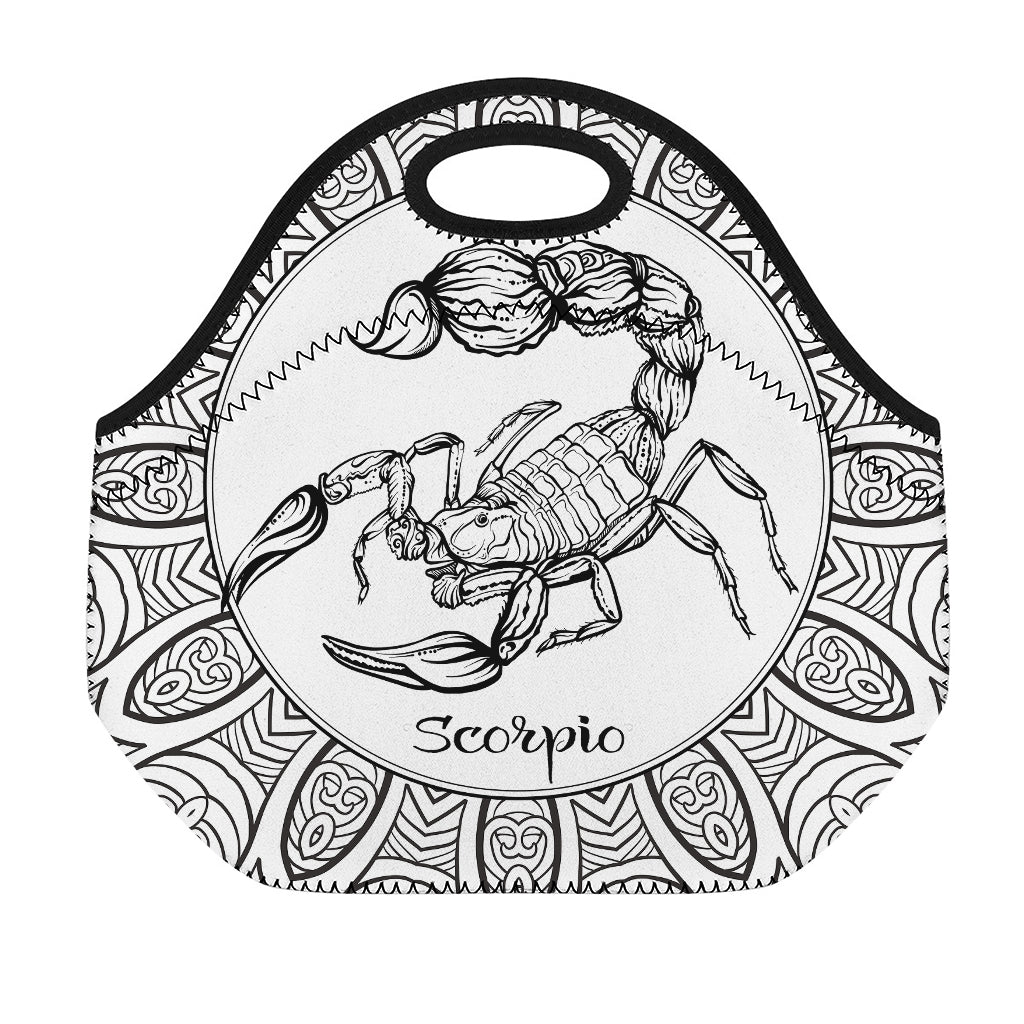 White And Black Scorpio Sign Print Neoprene Lunch Bag
