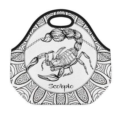 White And Black Scorpio Sign Print Neoprene Lunch Bag
