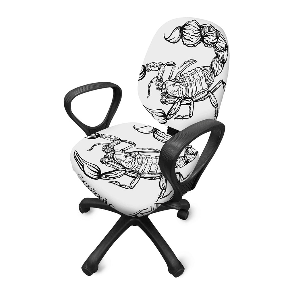 White And Black Scorpio Sign Print Office Chair Cover