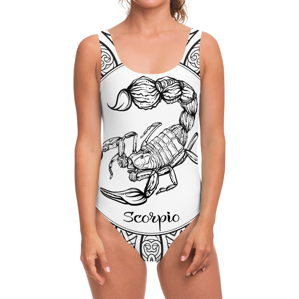 White And Black Scorpio Sign Print One Piece Swimsuit