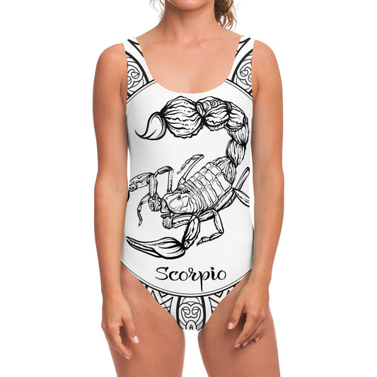 White And Black Scorpio Sign Print One Piece Swimsuit
