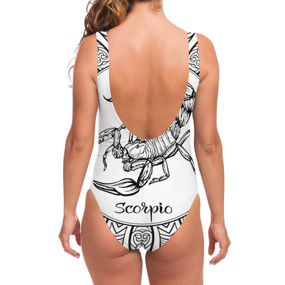 White And Black Scorpio Sign Print One Piece Swimsuit