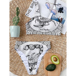 White And Black Scorpio Sign Print One Shoulder Bikini Top