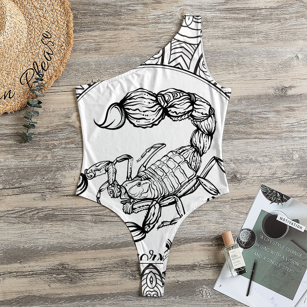 White And Black Scorpio Sign Print One Shoulder Bodysuit