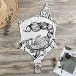 White And Black Scorpio Sign Print One Shoulder Bodysuit