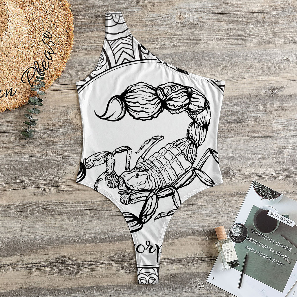 White And Black Scorpio Sign Print One Shoulder Bodysuit