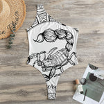 White And Black Scorpio Sign Print One Shoulder Bodysuit